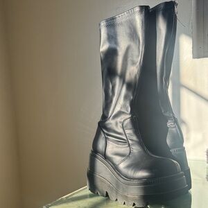 YKK Black Platform Knee-High Boots